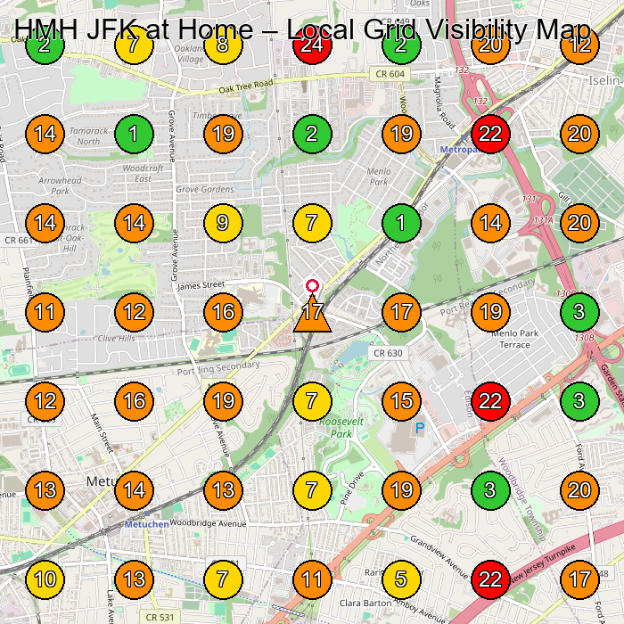 HMH JFK at Home Home Health Care Service GeoGrid ranking map for Edison NJ